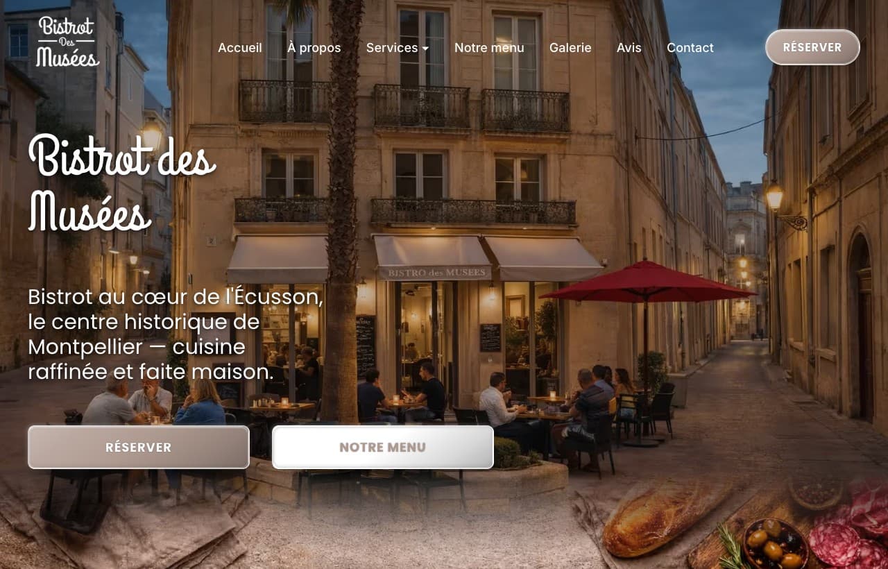 Site du Bistrot des Musées à Montpellier, réalisé avec Primaps